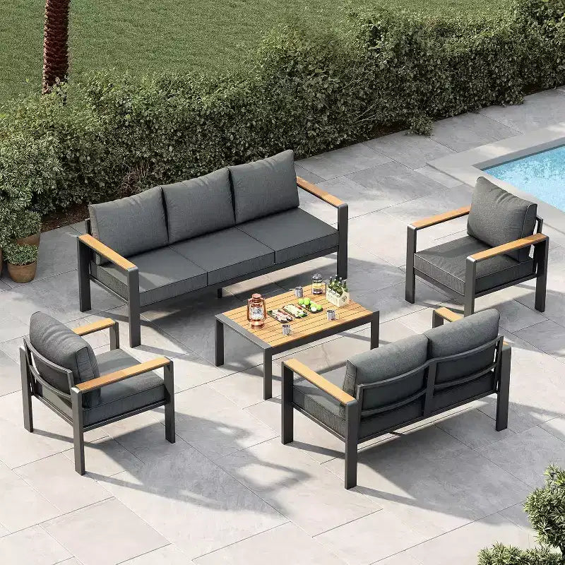 5-Piece Sectional Conversation Set, Aluminum Outdoor Patio Furniture Set, Modern Outdoor Seating, for Porch, Balcony, Deck