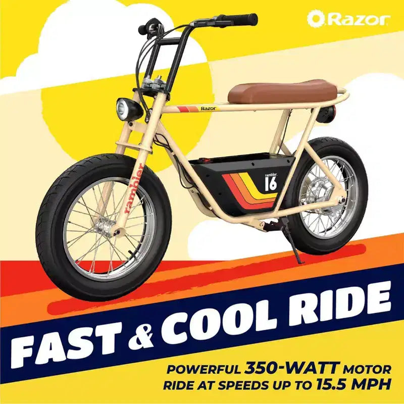 Razor Rambler Step Over Electric Scooter - Beige: 350W Motor, 15.5 mph Speed
