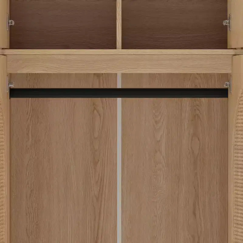 70.87Tall 8-Door Large Capacity Armoire Wardrobe Closet with Hanging Rod, Adjustable Shelves and Rattan Decorative Doors