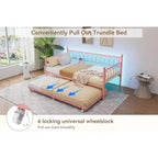 Twin Daybed with Trundle,with Charging Station & LED Lights,Metal Sofa Bed Frame with Pull Out Trundle for Living Room,Bedroom,Guest Room,Apartment