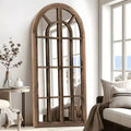 Full-Length Wall Mirror, Solid Wood Grid Arch Design, Openable, No Stand