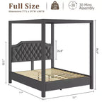 Queen Size Canopy Bed Frame with Poles 4 Corner Bed Bracket, Solid Wood Slats Support, No Box Spring Needed, Noise Free