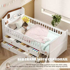 Whisen Twin Wooden Bed Frame, Platform Bed Frame with Storage 4 Drawers, Guardrail Headboard and Ladder