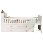Whisen Twin Wooden Bed Frame, Platform Bed Frame with Storage 4 Drawers, Guardrail Headboard and Ladder