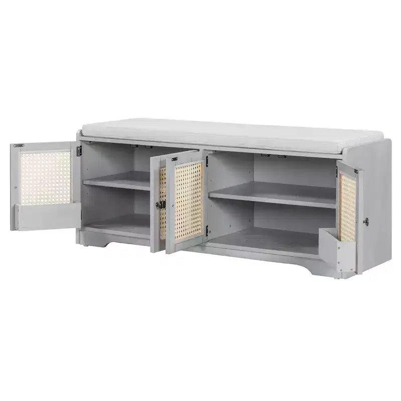 Whisen Rustic Wood Storage Bench, Entryway Shoe Bench with Removable Cushion, Adjustable Shelves