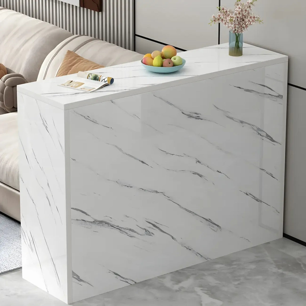 Living Room White Rectangular Wood Long Bar Table
