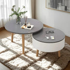 Black White Modern Round Wood Coffee Table with Storage