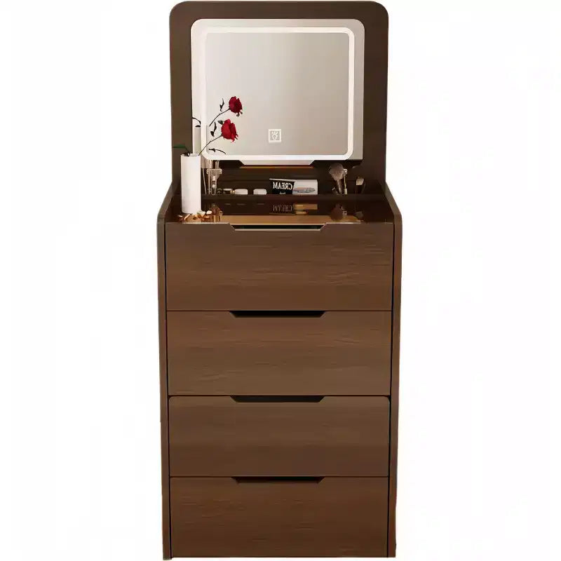 Okak 3-In-1 Vanity Table with Plip Top Mirror, Compact Vanity with Visible Glass Desktop and Cushioned Tool, Vanity Desk for Bedroom
