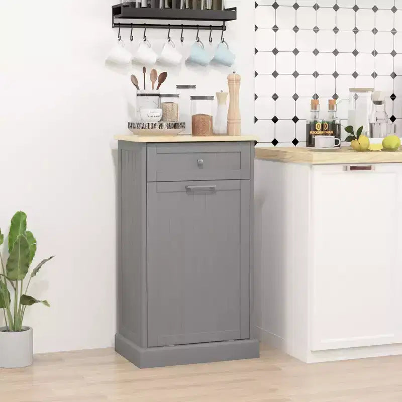 Meuble Poubelle Homcom avec Tiroir Meuble de Tri Sélectif Débout Support de Poubelle Cuisine