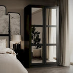 100% Solid Wood 2-Door Urban Wardrobe Armoire with Solid and Mirrored Doors