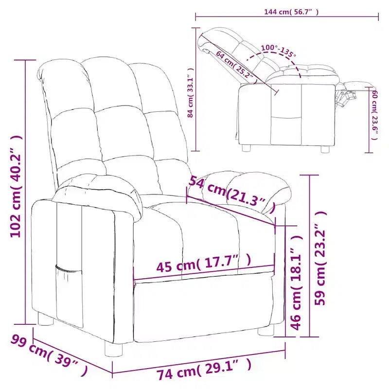 Recliner Chair with Adjustable Backrest and Footrest, Modern Lounge Chair Thick Padded Seat for Living Room & Bedroom
