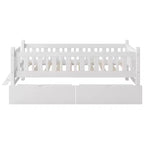 Whisen Twin Size Wood Platform Bed with Guardrail and 2 Drawers