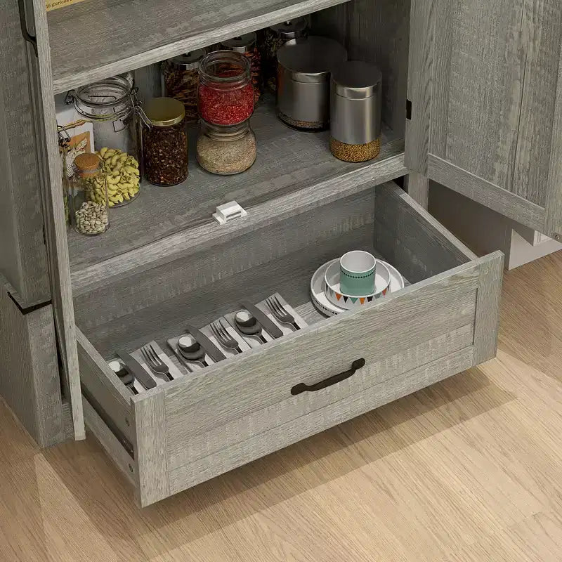HOMCOM 72 Farmhouse Pantry Cabinet with Barn Doors, Tall Kitchen Pantry Storage Cabinet with Adjustable Shelves and Drawer
