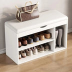 Banc de rangement à chaussures en bois massif avec coussin et étagère ouverte