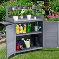 Outdoor Potting Bench with Foldable Shelf, Storage Cabinet & Durable Galvanized Metal Worktop for Garden, Patio, or Backyard