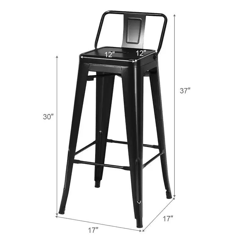 Costway Set of 4 Metal Bar Stools 30'' Bar Height Barstools Industrial W/ Low Back Steel