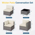 Outdoor 7-Piece Patio Furniture Set, Wicker Patio Conversation Sets with Cushions and Coffee Table, Outdoor Modular Sectional Sofa