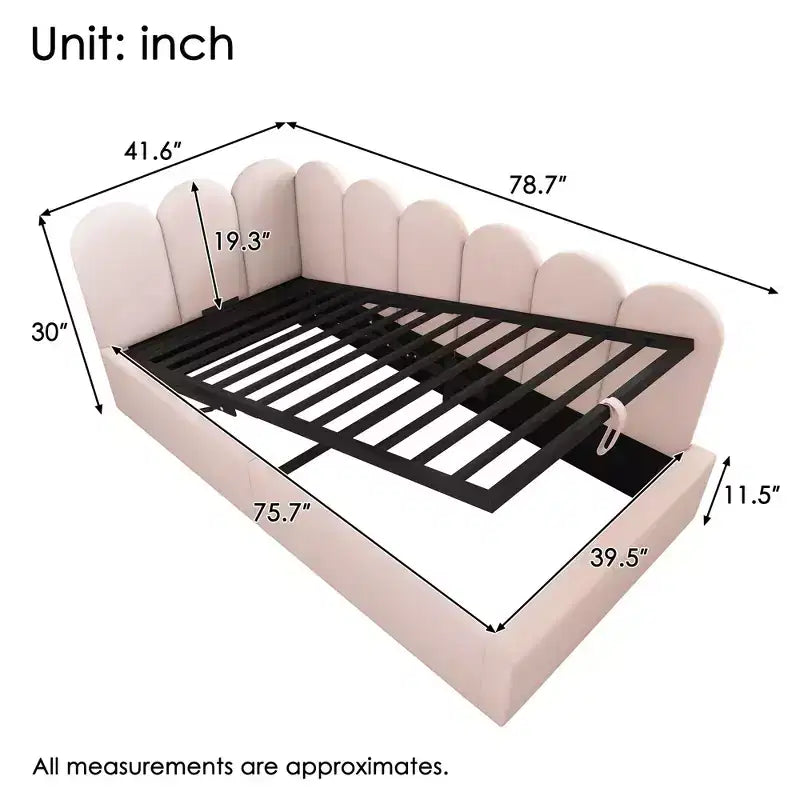 Okak Twin Upholstered Platform Daybed with Hydraulic Storage & Metal Slatted Frame,Modern Single Bed for Bedroom,Kids Room