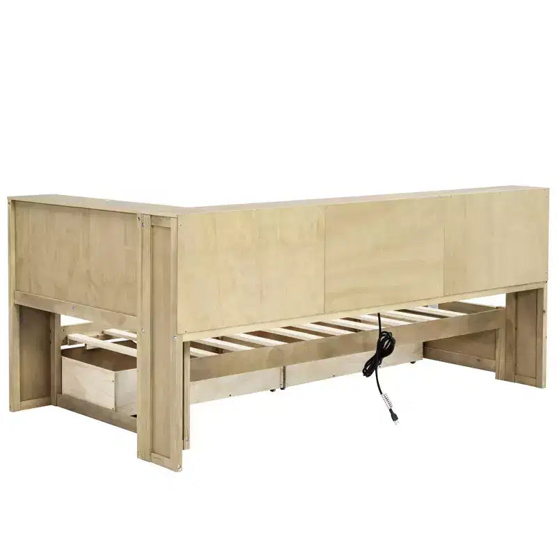 White / Wood Twin Size Daybed with Storage Drawers, Cabinets & USB Ports 窶・1 Person