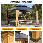 Tonnelle EROMMY à toit rigide, pergola extérieure avec double toit, moustiquaire et rideaux, auvent robuste pour patio, jardin, fête au bord de la piscine