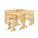 MUSEHOMEINC Traditional Style 3 Piece Solid Wood Breakfast Nook Dining Table Set with Side Bench, Hidden Storage Nook Table Set