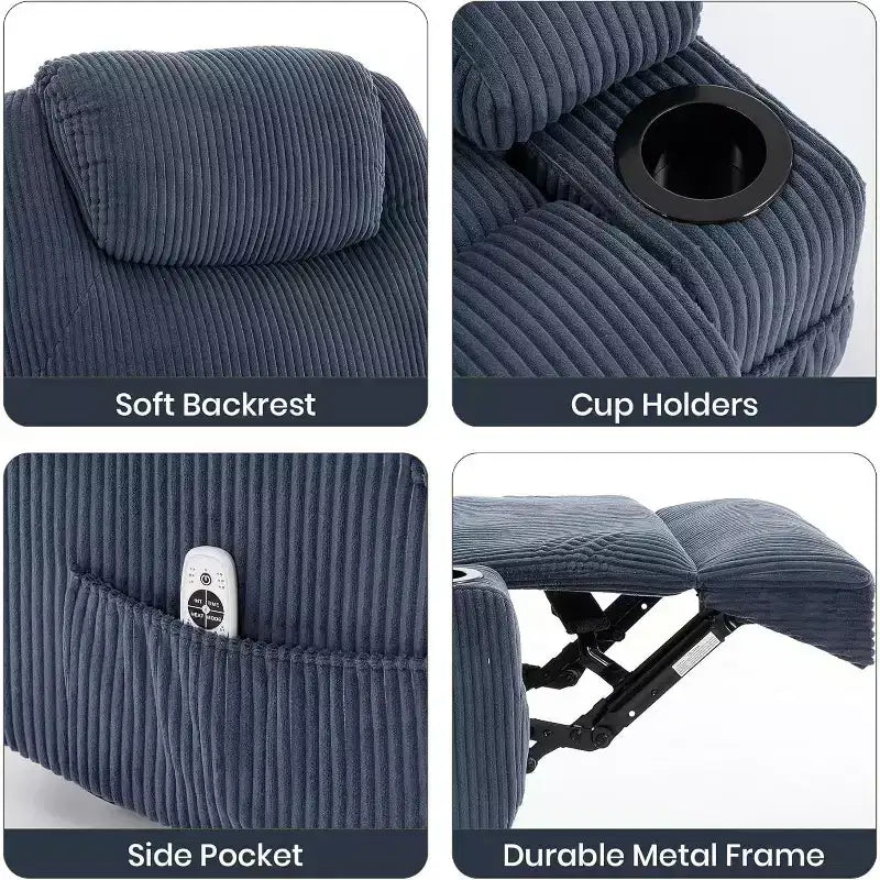 Power Lift Recliner Chair with Massage & Heat, 2 Cup Holders & Stand Assist