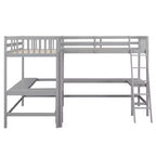 119''L 79.5''W Wood Twin Size L-Shaped Loft Bed with Ladder and 2 Built-in L-Shaped Desks