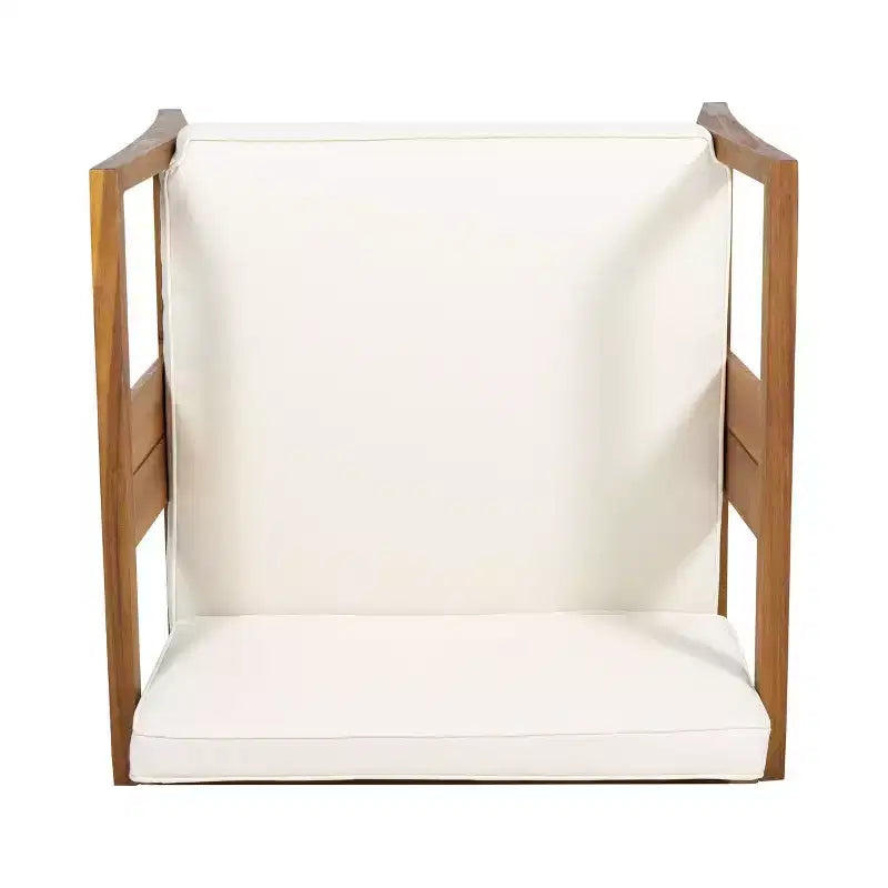 Nicholson Outdoor 4 Seater Acacia Wood Chat Set - Teak/Beige - Christopher Knight Home: Patio Conversation Set with Cushions & Coffee Table