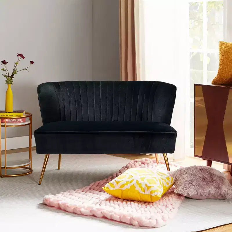 Causeuse en velours Nicolas | Canapé 2 places contemporain pour salon et chambre à coucher avec dossier capitonné | Karat Home
