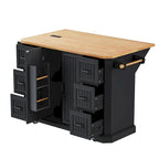 Expandable Drop-Leaf Kitchen Island, Kitchen Cart on 4 Wheels with Power Outlet, Moveable Island Table with 2 Door & 6 Drawers