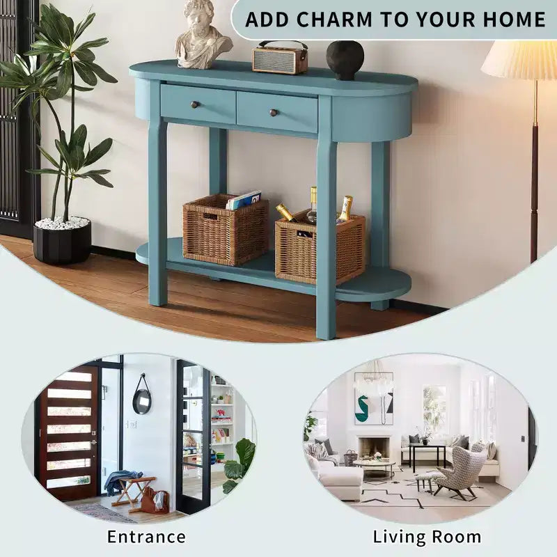 Okak Elegant Console Table with Smooth Glaze, Entry Table with Curved Design and 2 Drawers, Accent Table for Living Room, Hallway