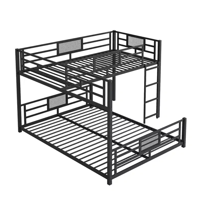Twin over Full L-shaped Metal Bunk Bed with Ladder and Guardrail -ModernLuxe