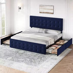 Storage Bed Frame with 4 Drawers & Adjustable Headboard - Upholstered Platform Bed