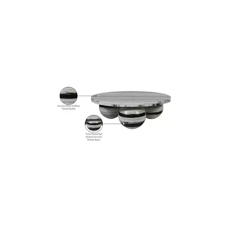 Round Marble Coffee Table with Sphere Legs, Multicolor, Seats 4–6