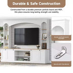 Whisen 91 Media Console, Arched Entertainment Center Wall Unit, Farmhouse TV Stand with Bookshelf, Wood Grain for TVs Up to 70