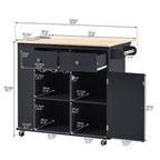 Movable Kitchen Island with Power Outlet, Drop Leaf and Rubber Wood Top