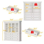 Grand buffet vaisselier blanc avec portes vitrées, bahut de rangement pour cuisine, salon, étagères à livres