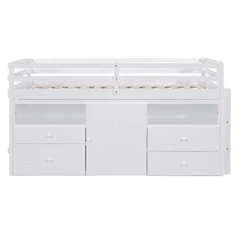 Luxystar Modern Twin Low Loft Bed with 4 Drawers, Cabinet and Shelves for Bedroom,