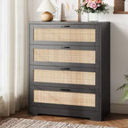 Zstar Modern Tall Rattan 4 Drawer Dresser or Living Room, Hallway, Entryway, Bedroom