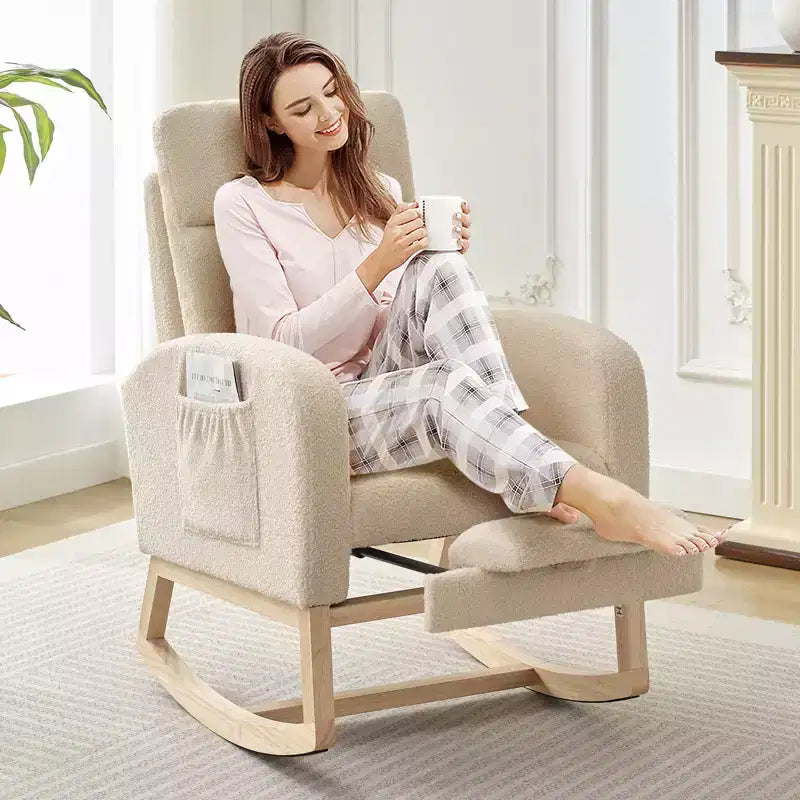 Fauteuil à bascule pour chambre d'enfant, Fauteuils à bascule d'allaitement avec repose-pieds, Fauteuil inclinable à bascule confortable avec pochette latérale, pour salon, chambre à coucher