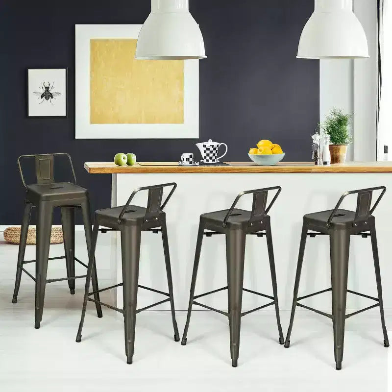 Costway Set of 4 Metal Bar Stools 30'' Bar Height Barstools Industrial W/ Low Back Steel