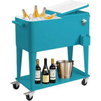 NAYSAYE Glacière à roulettes 80 Litres, Bar Portable avec Collecteur de Gouttes, Plateau de Rangement Inférieur pour Fête sur la Terrasse, Barbecue, Plage, Bleu, 34.3*15.2*35.8