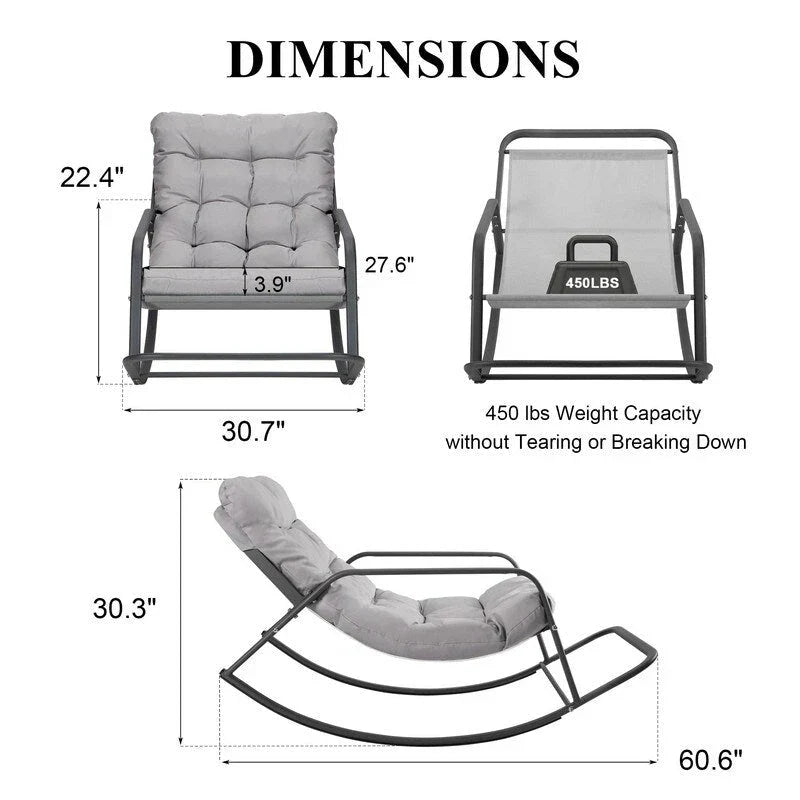 Fauteuil à bascule surdimensionné, transat d'extérieur très large de 204 kg avec coussins résistants à l'eau