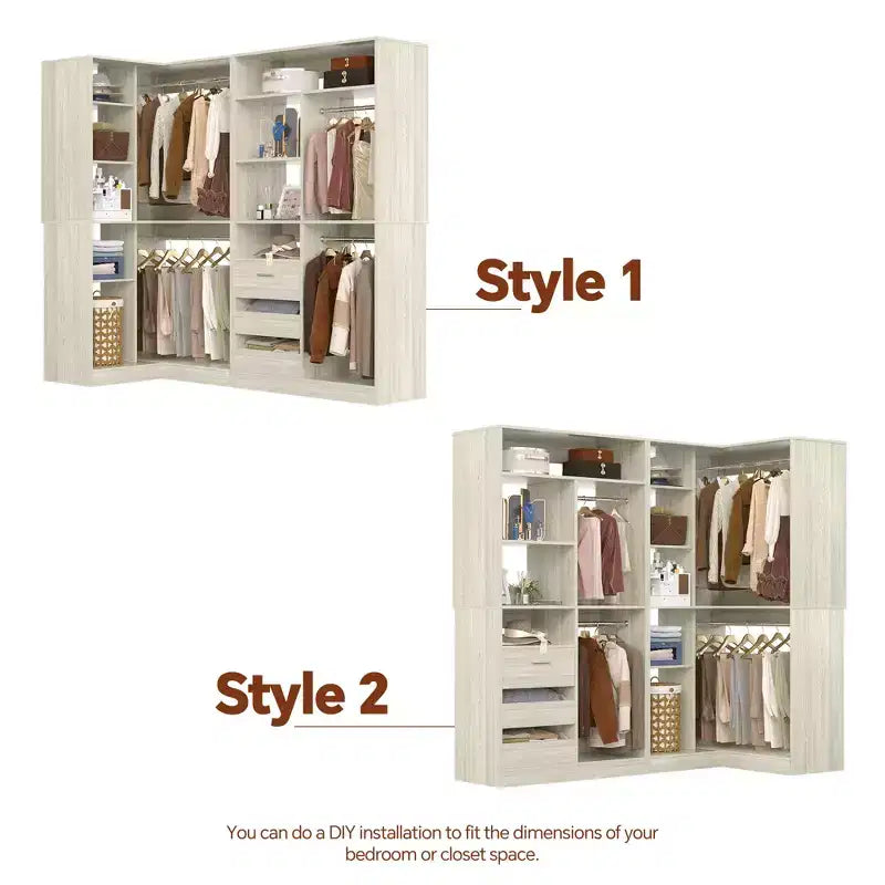 Besiost Set of 2 Corner Closet System with Tower Shelves, Freestanding Closet Organizer with Drawers