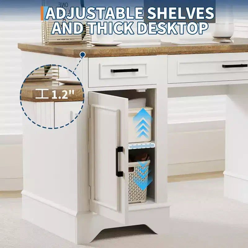 58 Wide Wooden Desk with File Cabinet & Storage Drawers - Multi-Functional Computer Table for Bedroom, Game Room & Office