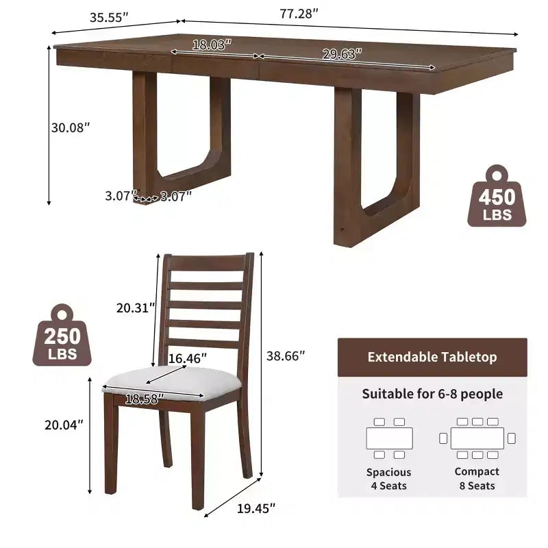 Merax 7-Piece Extendable Dining Table Set with 6 Upholstered Seat Chairs