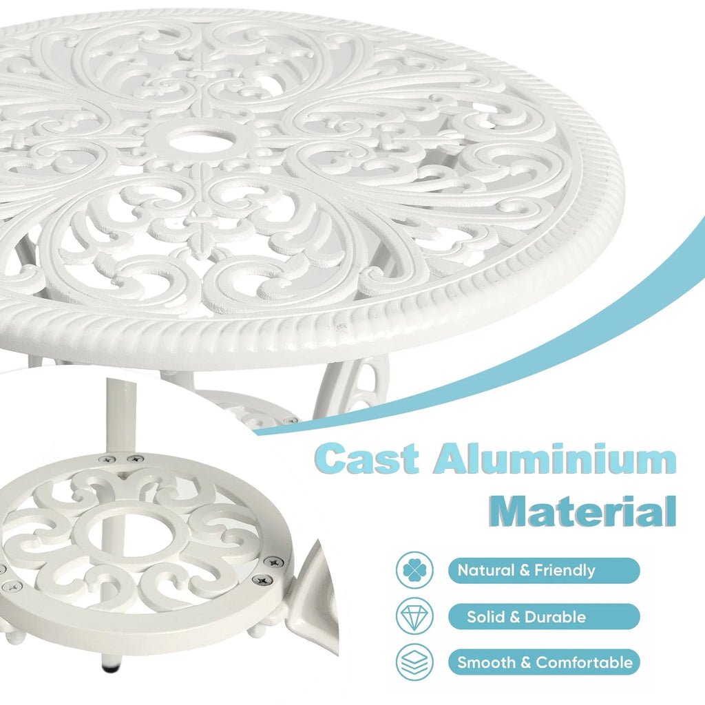 Ensemble de 3 pièces pour terrasse extérieure en aluminium avec table papillon, chaises et trou pour parasol