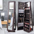Costway Armoire à bijoux rotative à 360° 2-en-1 Organiseur miroir verrouillable Blanc/Noir/Marron foncé/Gris/Bleu/Rose/Violet/Gris foncé