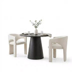 Small Dining Table Set for 2, Beige Upholstered Chairs, Round Pedestal Dining Table, Compact Modern Kitchen Furniture-Panipeachy