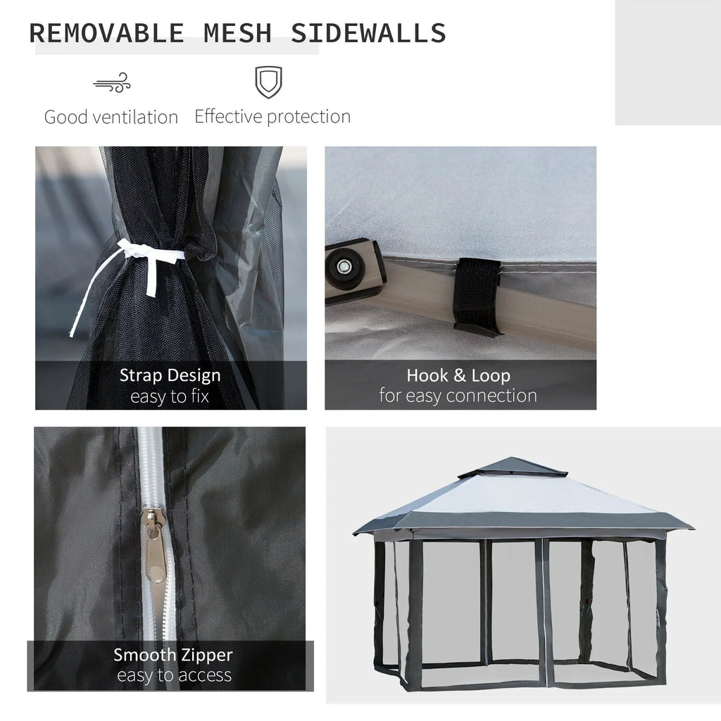 Outsunny 12 x 12 Pop Up Canopy Sun Shade Instant Tent Folding with Mesh Sidewall Netting, 3-Level Adjustable Height